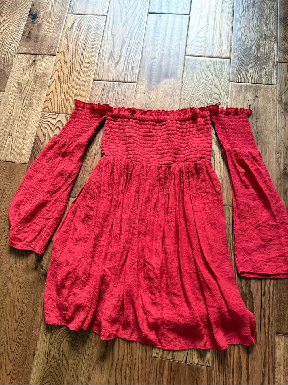 Kohl's Red Off-Shoulder Strapless Smocked Bodice Dress